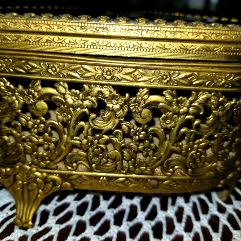 Vintage brass coffin jewelry box